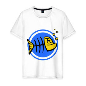 Мужская футболка хлопок с принтом Рыба (1) в Курске, 100% хлопок | прямой крой, круглый вырез горловины, длина до линии бедер, слегка спущенное плечо. | скелет