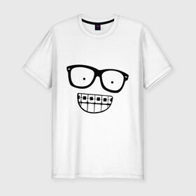 Мужская футболка премиум с принтом Ботаник в очках в Курске, 92% хлопок, 8% лайкра | приталенный силуэт, круглый вырез ворота, длина до линии бедра, короткий рукав | ботаник | брекеты | брекиты | в очках | заучка | зубы | очкарик | очки | улыбаться | улыбка