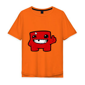 Мужская футболка хлопок Oversize с принтом Super Meat Boy в Курске, 100% хлопок | свободный крой, круглый ворот, “спинка” длиннее передней части | Тематика изображения на принте: meatboy