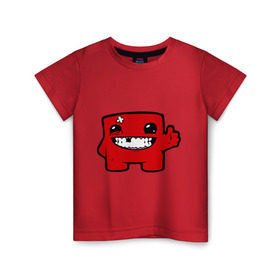 Детская футболка хлопок с принтом Super Meat Boy в Курске, 100% хлопок | круглый вырез горловины, полуприлегающий силуэт, длина до линии бедер | meatboy