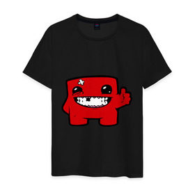 Мужская футболка хлопок с принтом Super Meat Boy в Курске, 100% хлопок | прямой крой, круглый вырез горловины, длина до линии бедер, слегка спущенное плечо. | Тематика изображения на принте: meatboy