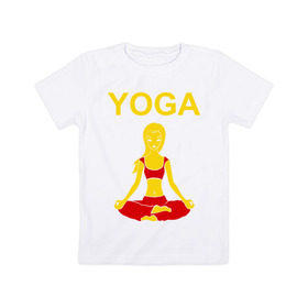Детская футболка хлопок с принтом yoga в Курске, 100% хлопок | круглый вырез горловины, полуприлегающий силуэт, длина до линии бедер | Тематика изображения на принте: yoga | девушка | здоровый образ жизни | зож | йога | кундалини | медитация | фитнес