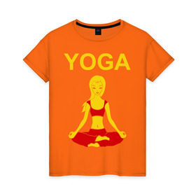 Женская футболка хлопок с принтом yoga в Курске, 100% хлопок | прямой крой, круглый вырез горловины, длина до линии бедер, слегка спущенное плечо | yoga | девушка | здоровый образ жизни | зож | йога | кундалини | медитация | фитнес