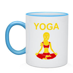 Кружка двухцветная с принтом yoga в Курске, керамика | объем — 330 мл, диаметр — 80 мм. Цветная ручка и кайма сверху, в некоторых цветах — вся внутренняя часть | yoga | девушка | здоровый образ жизни | зож | йога | кундалини | медитация | фитнес