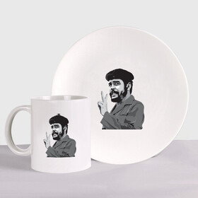 Набор: тарелка + кружка с принтом Peace Che Guevara в Курске, керамика | Кружка: объем — 330 мл, диаметр — 80 мм. Принт наносится на бока кружки, можно сделать два разных изображения. 
Тарелка: диаметр - 210 мм, диаметр для нанесения принта - 120 мм. | Тематика изображения на принте: че гевара