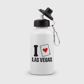 Бутылка спортивная с принтом I Love Las Vegas в Курске, металл | емкость — 500 мл, в комплекте две пластиковые крышки и карабин для крепления | i love | азартные игры | америка | вегас | казино | карты | колода | лас | рулетка | туз