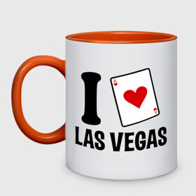 Кружка двухцветная с принтом I Love Las Vegas в Курске, керамика | объем — 330 мл, диаметр — 80 мм. Цветная ручка и кайма сверху, в некоторых цветах — вся внутренняя часть | i love | азартные игры | америка | вегас | казино | карты | колода | лас | рулетка | туз
