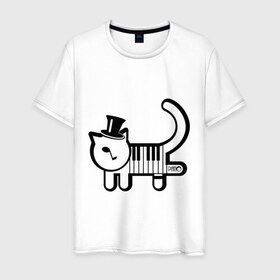 Мужская футболка хлопок с принтом Полоска в Курске, 100% хлопок | прямой крой, круглый вырез горловины, длина до линии бедер, слегка спущенное плечо. | кот | котенок | котик | кошечка | кошка | кошка пианино | пианино