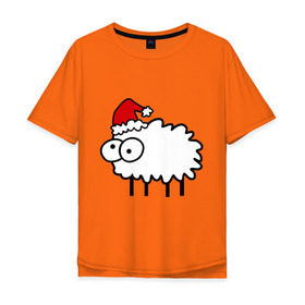 Мужская футболка хлопок Oversize с принтом Новогодний бараш в Курске, 100% хлопок | свободный крой, круглый ворот, “спинка” длиннее передней части | баран | бараш | бараш в шапке | барашек | новый год | овечка