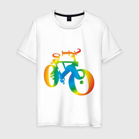 Мужская футболка хлопок с принтом Велобуквы полноцвет в Курске, 100% хлопок | прямой крой, круглый вырез горловины, длина до линии бедер, слегка спущенное плечо. | Тематика изображения на принте: алфавит | буквы | велосипед