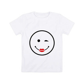 Детская футболка хлопок с принтом Смайл девчачий в Курске, 100% хлопок | круглый вырез горловины, полуприлегающий силуэт, длина до линии бедер | smile | девушка | для девушек | смайл | смайлик | улыбка