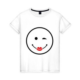 Женская футболка хлопок с принтом Смайл девчачий в Курске, 100% хлопок | прямой крой, круглый вырез горловины, длина до линии бедер, слегка спущенное плечо | smile | девушка | для девушек | смайл | смайлик | улыбка