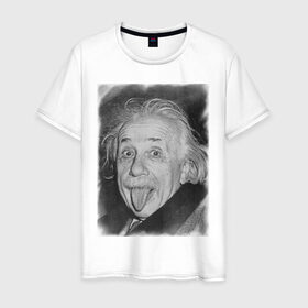 Мужская футболка хлопок с принтом Энштейн язык в Курске, 100% хлопок | прямой крой, круглый вырез горловины, длина до линии бедер, слегка спущенное плечо. | Тематика изображения на принте: einstein | высунутый язык | знаменитость | знаменитые личности | ученый | физик | эйнштейн | язык