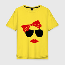 Мужская футболка хлопок Oversize с принтом Vintage в Курске, 100% хлопок | свободный крой, круглый ворот, “спинка” длиннее передней части | бант | винтаж | губы | девушка | лицо | очки | помада