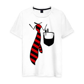 Мужская футболка хлопок с принтом галстук работника в Курске, 100% хлопок | прямой крой, круглый вырез горловины, длина до линии бедер, слегка спущенное плечо. | воротник | карман | костюм | офис | работа | работать | рубашка | ручка | сотрудник