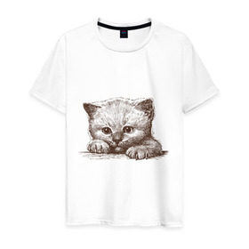 Мужская футболка хлопок с принтом Самый милый котёнок в Курске, 100% хлопок | прямой крой, круглый вырез горловины, длина до линии бедер, слегка спущенное плечо. | домашние животные | кот | котенок | котик | коты | кошка | кошки | милый котенок