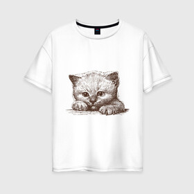 Женская футболка хлопок Oversize с принтом Самый милый котёнок в Курске, 100% хлопок | свободный крой, круглый ворот, спущенный рукав, длина до линии бедер
 | домашние животные | кот | котенок | котик | коты | кошка | кошки | милый котенок