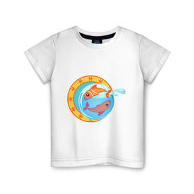 Детская футболка хлопок с принтом Крутой зодиак - Рыбы в Курске, 100% хлопок | круглый вырез горловины, полуприлегающий силуэт, длина до линии бедер | знаки зодиака | зодиак | рыба | рыбка | рыбы