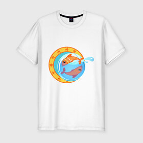 Мужская футболка премиум с принтом Крутой зодиак - Рыбы в Курске, 92% хлопок, 8% лайкра | приталенный силуэт, круглый вырез ворота, длина до линии бедра, короткий рукав | знаки зодиака | зодиак | рыба | рыбка | рыбы