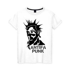 Женская футболка хлопок с принтом Antifa punk в Курске, 100% хлопок | прямой крой, круглый вырез горловины, длина до линии бедер, слегка спущенное плечо | антифа | антифа панк | антифашизм | антифашистское движение | одесса | против фашизма | фашизм