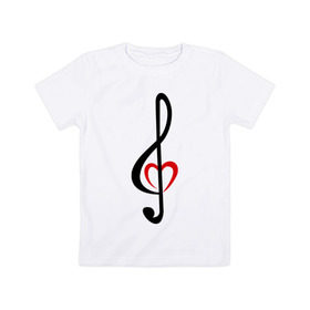 Детская футболка хлопок с принтом Скрипичный ключ сердце в Курске, 100% хлопок | круглый вырез горловины, полуприлегающий силуэт, длина до линии бедер | музыка | ноты | сердце | скрипичный ключ