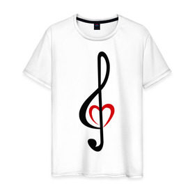 Мужская футболка хлопок с принтом Скрипичный ключ сердце в Курске, 100% хлопок | прямой крой, круглый вырез горловины, длина до линии бедер, слегка спущенное плечо. | музыка | ноты | сердце | скрипичный ключ