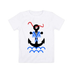 Детская футболка хлопок с принтом морской якорь в Курске, 100% хлопок | круглый вырез горловины, полуприлегающий силуэт, длина до линии бедер | волны | канат | капитан | катер | корабль | море | моряк | плавание | порт | пристань | река | судоходный | тельняшка