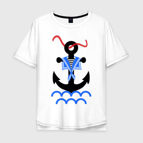 Мужская футболка хлопок Oversize с принтом морской якорь в Курске, 100% хлопок | свободный крой, круглый ворот, “спинка” длиннее передней части | волны | канат | капитан | катер | корабль | море | моряк | плавание | порт | пристань | река | судоходный | тельняшка