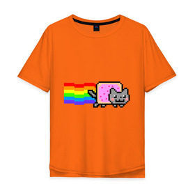 Мужская футболка хлопок Oversize с принтом Nyan Cat в Курске, 100% хлопок | свободный крой, круглый ворот, “спинка” длиннее передней части | nyan cat | интернет приколы | кошка | нян кэт