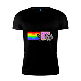 Мужская футболка премиум с принтом Nyan Cat в Курске, 92% хлопок, 8% лайкра | приталенный силуэт, круглый вырез ворота, длина до линии бедра, короткий рукав | nyan cat | интернет приколы | кошка | нян кэт