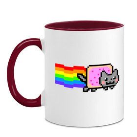 Кружка двухцветная с принтом Nyan Cat в Курске, керамика | объем — 330 мл, диаметр — 80 мм. Цветная ручка и кайма сверху, в некоторых цветах — вся внутренняя часть | nyan cat | интернет приколы | кошка | нян кэт