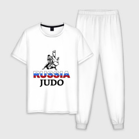 Мужская пижама хлопок с принтом Russia judo в Курске, 100% хлопок | брюки и футболка прямого кроя, без карманов, на брюках мягкая резинка на поясе и по низу штанин
 | дзюдо
