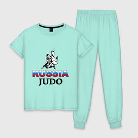 Женская пижама хлопок с принтом Russia judo в Курске, 100% хлопок | брюки и футболка прямого кроя, без карманов, на брюках мягкая резинка на поясе и по низу штанин | дзюдо