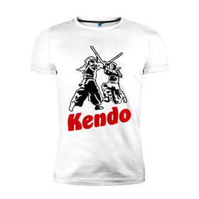 Мужская футболка премиум с принтом Кендо фектование в Курске, 92% хлопок, 8% лайкра | приталенный силуэт, круглый вырез ворота, длина до линии бедра, короткий рукав | kendo | russia | борьба | восточные | единоборства | самурай | самурайский | синай | спорт | фехтование