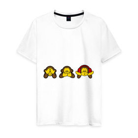 Мужская футболка хлопок с принтом три обезьяны в Курске, 100% хлопок | прямой крой, круглый вырез горловины, длина до линии бедер, слегка спущенное плечо. | животные | макаки | обезьяна | обязьяны | шимпонзде