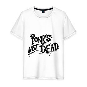 Мужская футболка хлопок с принтом Punks not dead в Курске, 100% хлопок | прямой крой, круглый вырез горловины, длина до линии бедер, слегка спущенное плечо. | punks | панк | панк не умрет | стиль панк
