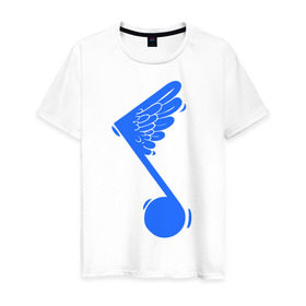 Мужская футболка хлопок с принтом Крылатая нота в Курске, 100% хлопок | прямой крой, круглый вырез горловины, длина до линии бедер, слегка спущенное плечо. | крылья