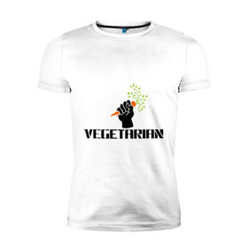 Мужская футболка премиум с принтом Vegetarian (Вегетерианство) в Курске, 92% хлопок, 8% лайкра | приталенный силуэт, круглый вырез ворота, длина до линии бедра, короткий рукав | vegan | vegetarian | вегетарианец | вегетарианство | морковка | морковь | я вегетарианец