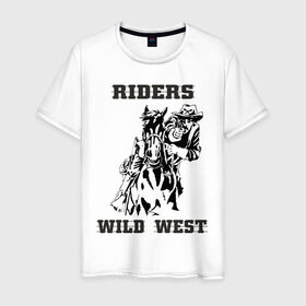 Мужская футболка хлопок с принтом riders wild west в Курске, 100% хлопок | прямой крой, круглый вырез горловины, длина до линии бедер, слегка спущенное плечо. | всадник | дикий запад | ездок | ковбой | лошадь | наездник | револьвер | стрелок | стрелять | техас