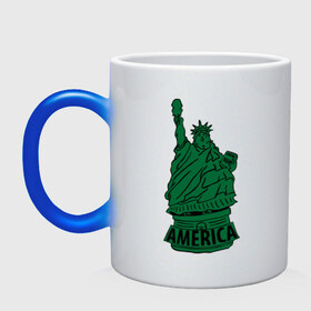 Кружка хамелеон с принтом Америка (America) Толстая статуя свободы в Курске, керамика | меняет цвет при нагревании, емкость 330 мл | new york | жирная | лишний вес | нью йорк | толстуха