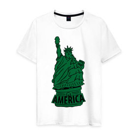 Мужская футболка хлопок с принтом Америка (America) Толстая статуя свободы в Курске, 100% хлопок | прямой крой, круглый вырез горловины, длина до линии бедер, слегка спущенное плечо. | new york | жирная | лишний вес | нью йорк | толстуха
