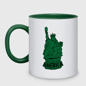 Кружка двухцветная с принтом Америка (America) Толстая статуя свободы в Курске, керамика | объем — 330 мл, диаметр — 80 мм. Цветная ручка и кайма сверху, в некоторых цветах — вся внутренняя часть | new york | жирная | лишний вес | нью йорк | толстуха