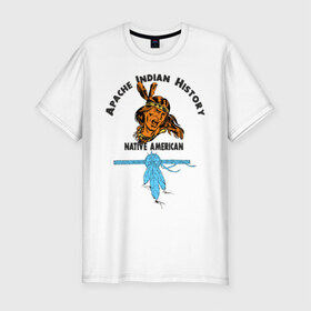 Мужская футболка премиум с принтом Apache Indian History 2 в Курске, 92% хлопок, 8% лайкра | приталенный силуэт, круглый вырез ворота, длина до линии бедра, короткий рукав | Тематика изображения на принте: apache | апачи | индеец | индейцы | коренные американцы | краснокожие
