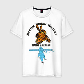 Мужская футболка хлопок с принтом Apache Indian History 2 в Курске, 100% хлопок | прямой крой, круглый вырез горловины, длина до линии бедер, слегка спущенное плечо. | apache | апачи | индеец | индейцы | коренные американцы | краснокожие