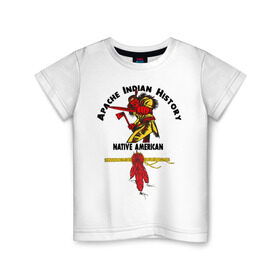 Детская футболка хлопок с принтом Apache Indian History 4 в Курске, 100% хлопок | круглый вырез горловины, полуприлегающий силуэт, длина до линии бедер | Тематика изображения на принте: apache | апачи | индеец | индейцы | коренные американцы | краснокожие