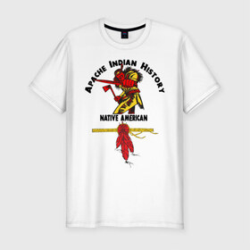 Мужская футболка премиум с принтом Apache Indian History 4 в Курске, 92% хлопок, 8% лайкра | приталенный силуэт, круглый вырез ворота, длина до линии бедра, короткий рукав | Тематика изображения на принте: apache | апачи | индеец | индейцы | коренные американцы | краснокожие