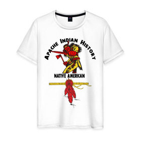 Мужская футболка хлопок с принтом Apache Indian History 4 в Курске, 100% хлопок | прямой крой, круглый вырез горловины, длина до линии бедер, слегка спущенное плечо. | apache | апачи | индеец | индейцы | коренные американцы | краснокожие