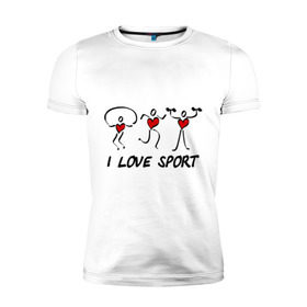 Мужская футболка премиум с принтом I love sports в Курске, 92% хлопок, 8% лайкра | приталенный силуэт, круглый вырез ворота, длина до линии бедра, короткий рукав | i love | sport | гимнастика | спорт | фитнес | я люблю