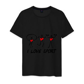 Мужская футболка хлопок с принтом I love sports в Курске, 100% хлопок | прямой крой, круглый вырез горловины, длина до линии бедер, слегка спущенное плечо. | i love | sport | гимнастика | спорт | фитнес | я люблю