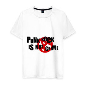 Мужская футболка хлопок с принтом PUNK ROCK IS NOT A CRIME в Курске, 100% хлопок | прямой крой, круглый вырез горловины, длина до линии бедер, слегка спущенное плечо. | is not a crime | punk | punk rock | rock | анархизм | анархия | знак анархии | панк | панк рок | панк рок это не криминал | рок